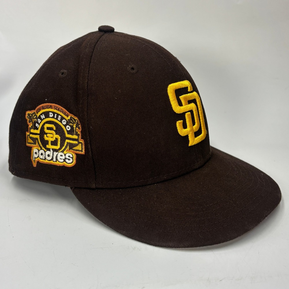 New Era 59FIFTY San Diego Padres Fitted Hat Brown Yellow Size 7 1/8 Side Patch